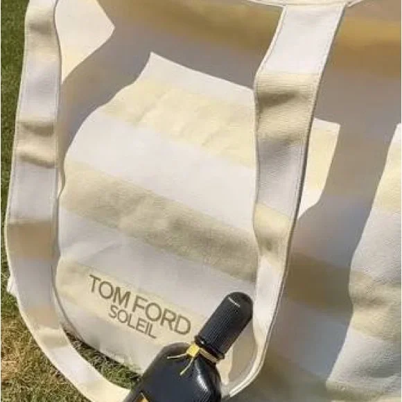 NIPlastic Tom Ford Yellow and Cream Striped Sun Bag Canvas Tote - Picture 2 of 2